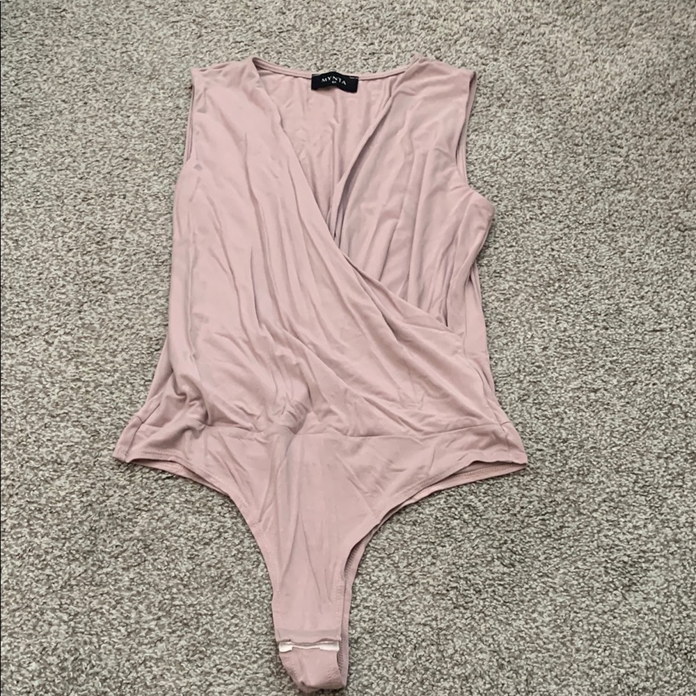 Faux wrap sleeveless bodysuit